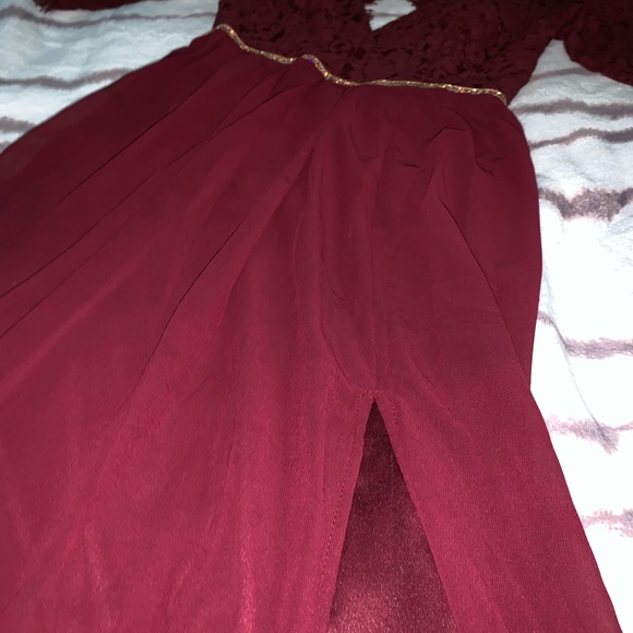 Burgundy Prom Dress With Slit - Picture 4 of 4
